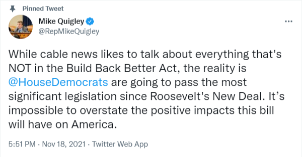 A tweet from @RepMikeQuigley