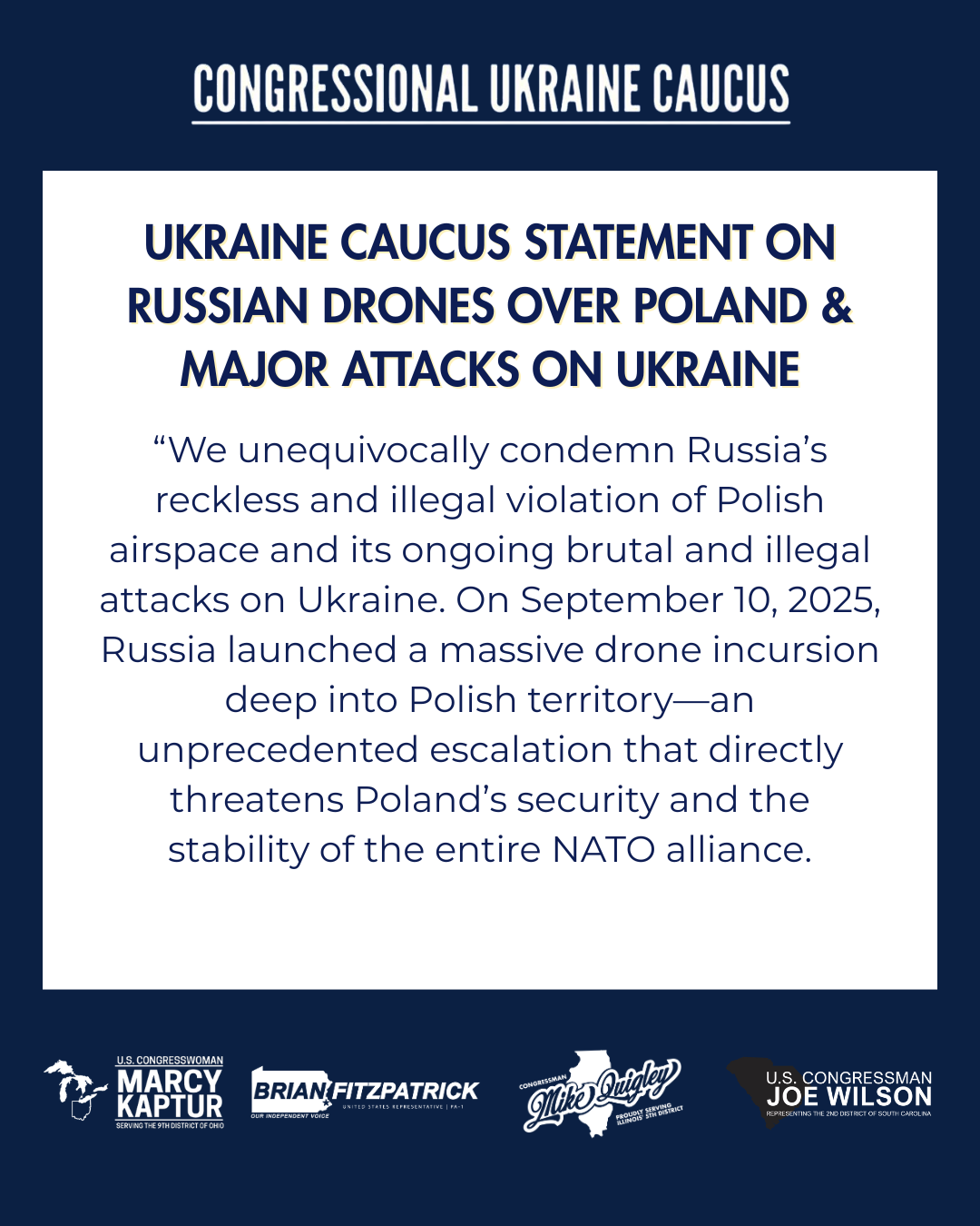 A blue square with the text of a press statement on it