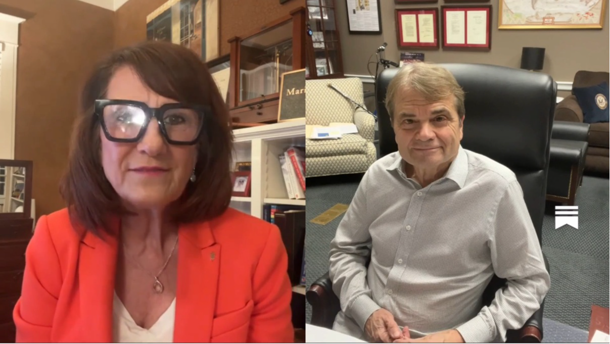A screenshot of Marie Newman and Mike Quigley on a zoom call.