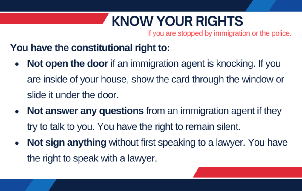 A graphic with information about immigrant rights in English