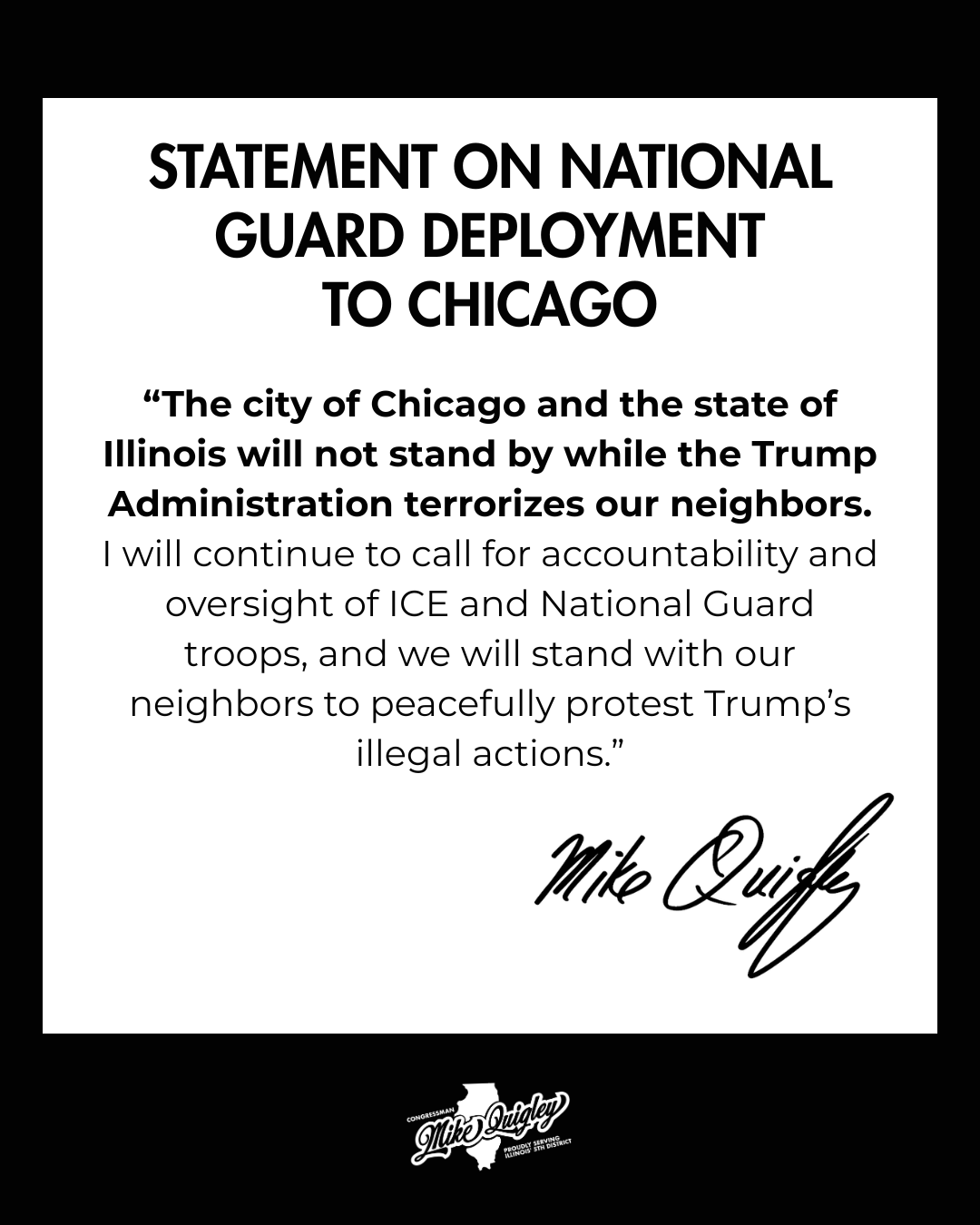 a graphic with the text of quigley's statement