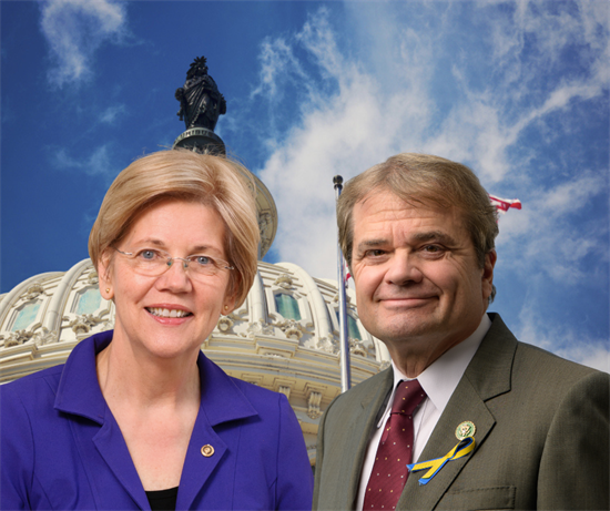 Pictures of Congressman Quigley and Senator Elizabeth Warren in front of the capitol