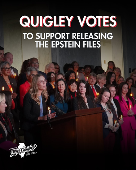 Quigley at a post-vote vigil for the survivors of Jeffrey Epstein